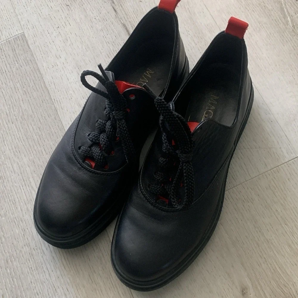 Magza leather wedges black red lace up shoes sneakers chunky‎ y2k size 7